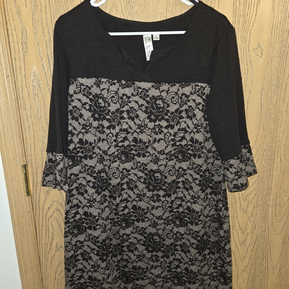 Emma & Michele Black and Tan Lace Midi Dress